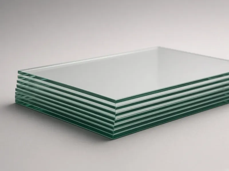 Standard clear glass panels stacked to show the green-tinted edges