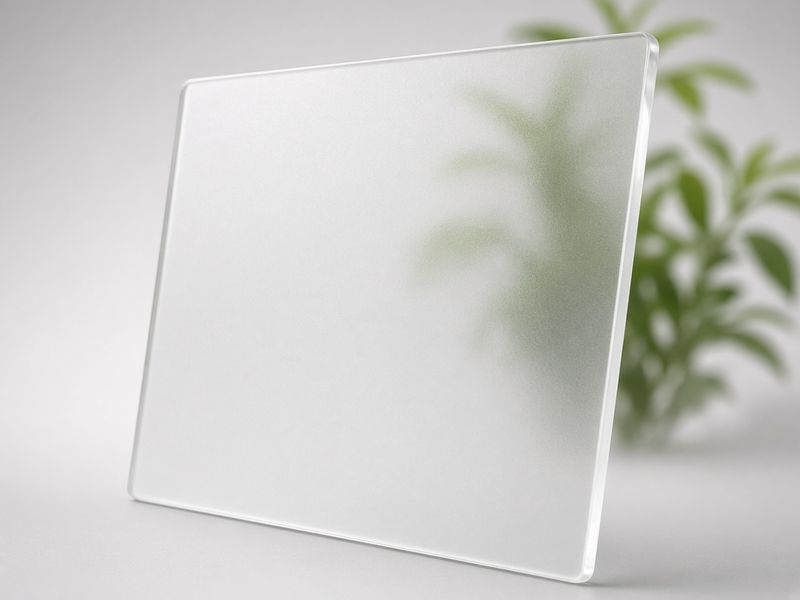 Satin frosted glass panel softly blurring a plant behind it